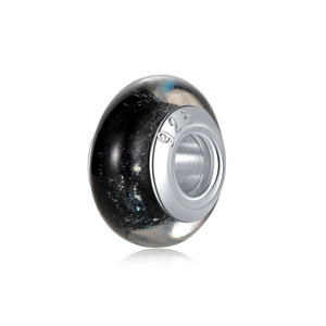 Perle charm ciel étoilé bleu noir avec noyau en argent S925 pour bracelet DIY
