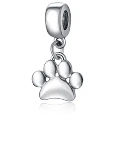 Polished silver pet paw print charm pendant for DIY bracelets and necklaces
