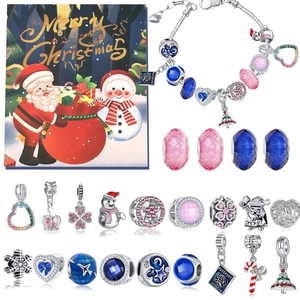 Christmas Advent Calendar DIY Bracelet Jewelry Gift Box Countdown With Reindeer Santa Snowflake Charms For Girls Women