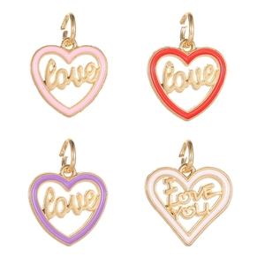 Ciondolo a Forma di Cuore in Lega con Smalto a Goccia Accessori per Gioielli Fai-da-te Charms con Lettere Love per Bracciali