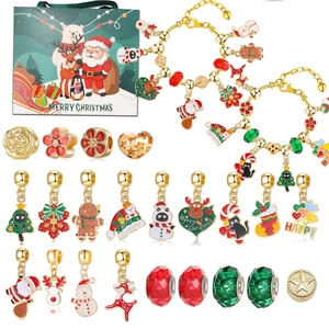 Calendrier de l'Avent Bracelet Noël DIY Boîte Aveugle 24 Jours Compte à Rebours Bijoux Femme Filles Alliage Verre Cadeau