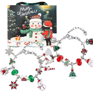 Calendrier de l'Avent de Noël Kit de Fabrication de Bracelets à Breloques Bricolage pour Filles Femmes Alliage Émail Bijoux Boîte Cadeau Bracelets et Perles