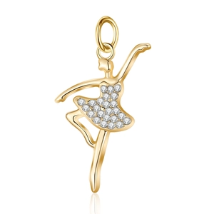 Elegante colgante de bailarina dorado con falda de cristal blanco y acabado pulido en blanco