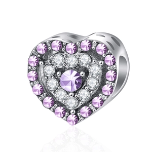 Charme de cœur violet scintillant avec micro-pavé pour bracelets de bricolage