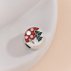 Weihnachts-Charm-Perle mit Schneemann und Baum aus Silbermetall mit Emaille-Finish
