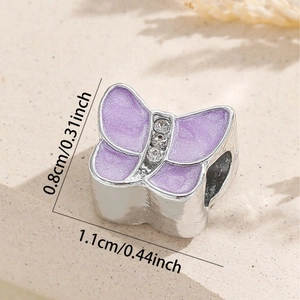Silver butterfly charm with purple enamel and zircons for DIY jewelry making