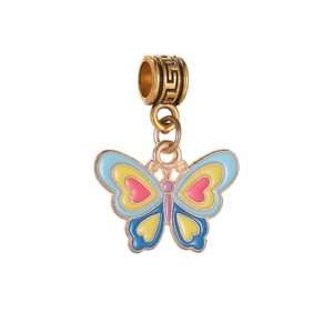 Colgante mariposa corazón de esmalte colorido con baño de oro y cuenta griega para pulseras