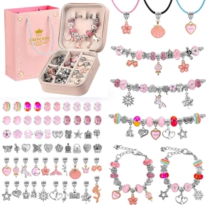 DIY Bead Bracelet Necklace Making Kit Alloy Unicorn Charms Jewelry Birthday Gift Kids Girls Rainbow Beaded Craft Kit