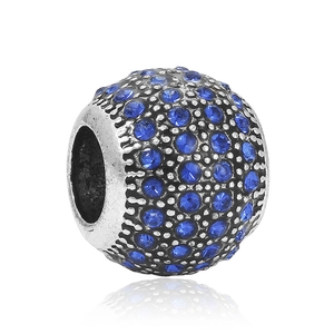 Sparkling dark blue crystal pavé bead charm with silver plating for DIY charm bracelets