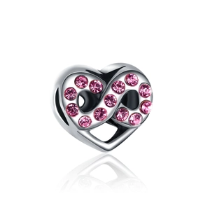 Charm cœur infini avec cristaux roses et finition argent pour bracelets DIY