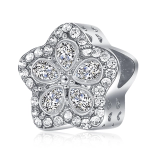 Charm fleur en argent 925 avec zircons scintillants pour bracelets et colliers DIY