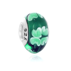 Perle de verre trèfle vert avec noyau en argent 925 pour création de bracelet