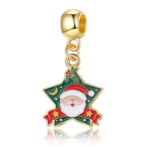 Pendentif étoile de Noël avec Père Noël en émail vert pour bracelets et colliers