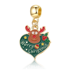Pendentif de Noël en forme de cœur avec renne et texte Merry Christmas pour bracelets