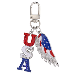 US Independence Day keychain with USA rhinestones and American flag winged pendant
