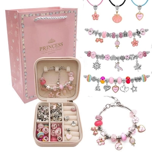 66pcs DIY rainbow unicorn jewelry making kit with pink storage box and gift bag