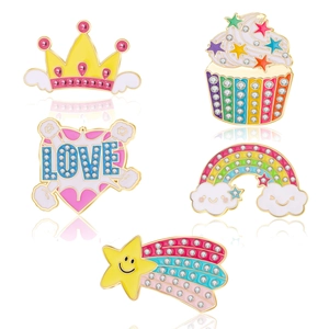 Cartoon Alloy Enamel Brooch Heart Crown Rainbow Shooting Star Cupcake Rhinestone Pin Jewelry Gift For Women Kids Accessory
