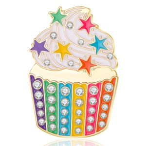 Colorful cupcake enamel brooch with sparkling rhinestones and stars for Christmas gift