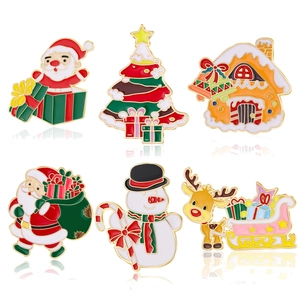 Festive Christmas Enamel Brooch Pin Cartoon Santa Claus Reindeer Christmas Tree Gingerbread House Alloy Badge Jewelry For Party