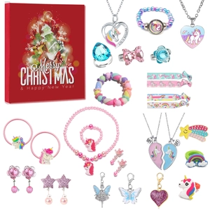 Calendrier de l'Avent Bijoux Licorne pour Enfants 24 Jours Coffret Cadeau Noël Bracelet Collier Arc-en-ciel en Alliage pour Filles
