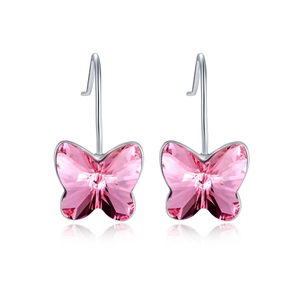 Elegante rosa Schmetterlingskristallohrringe mit Silberhaken für einen luxuriösen Look
