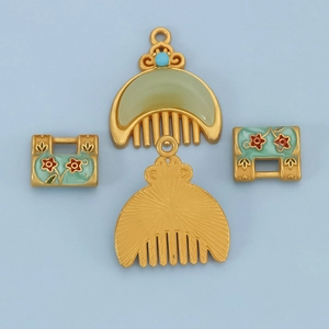 Detailed view of traditional Chinese enamel pendants and gold fish charm DIY accessories