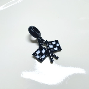 Racing checkered flag charm pendant in black and white enamel finish for necklaces