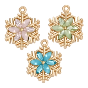 Alloy Colorful Rhinestone Snowflake Pendant For DIY Necklace Bracelet Earring Winter Christmas Jewelry Making Hanging Decor