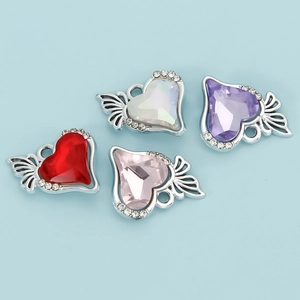Baroque heart butterfly pendants with faceted crystals and rhinestone wings in four colors