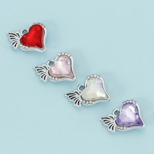 Baroque style heart-shaped wing pendant set in red pink and purple for DIY jewelry making