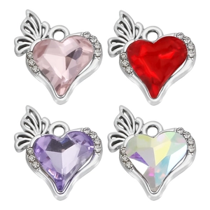 Baroque Heart Butterfly Wings Pendant Alloy Rhinestone Inlaid DIY Jewelry Accessory For Necklace Bracelet Making Women