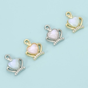 Baroque Style Crown Heart Opal Pendant Only Without Chain For DIY Jewelry Making Alloy Rhinestone Inlaid Charms For Women