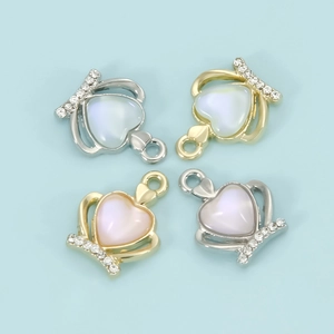 Baroque crown heart opal pendants in gold and silver finish for DIY jewelry