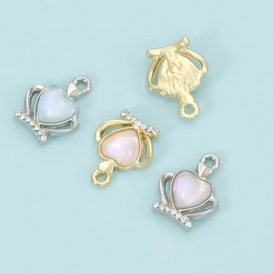 Baroque style crown heart pendants with opal stones for DIY jewelry making in gold and silver