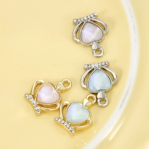 Baroque crown heart charms with opal stones in gold and silver for DIY jewelry making