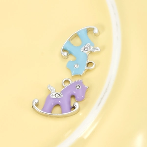 Cartoon rocking horse pendants with enamel and diamonds for DIY jewelry making