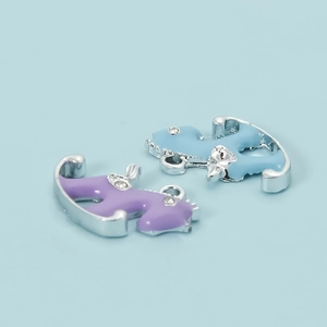 Cute cartoon rocking horse pendant with rhinestones and enamel for DIY jewelry making
