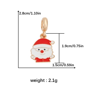 Detailed dimension guide for Santa Claus charm featuring red enamel and gold-tone loop