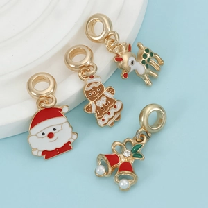 Christmas theme DIY jewelry charms set featuring Santa Claus reindeer and gingerbread man