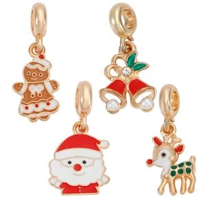 Alloy Enamel Christmas Charms For Jewelry Making Santa Claus Gingerbread Man Reindeer And Bells DIY Bracelet Pendants Holiday Decor