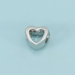Cuenta espaciadora de corazón plateada pulida con orificio lateral para joyería DIY
