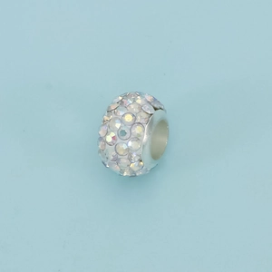Sparkling AB crystal cylinder charm bead in silver metal for DIY jewelry making