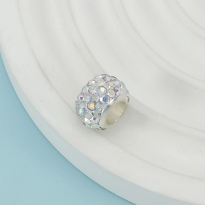 Cylindrical silver spacer bead with colorful AB rhinestones for DIY jewelry making
