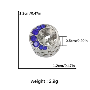 Detailed size specifications for blue star and moon hollow silver charm bead charm