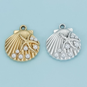 Oceaanschelp hangers met zeester en parels in goud en zilver voor DIY-sieraden