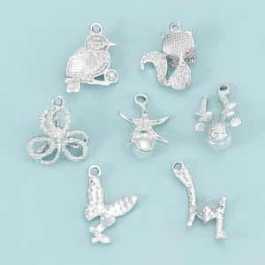 Colección de dijes de aleación de plata con aves y ciervos para creación de joyas artesanales