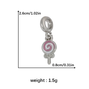 Pink lollipop charm pendant specifications with 2.6cm height and 0.8cm width details