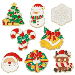 Cartoon Christmas Enamel Brooch Pins Santa Claus Reindeer Snowman Tree Wreath Bell Alloy Festive Badge Holiday Jewelry Gift