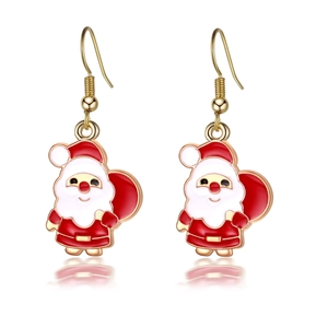 Klassische Weihnachtsmann Emaille-Ohrringe mit rotem Geschenksack und vergoldeten Haken