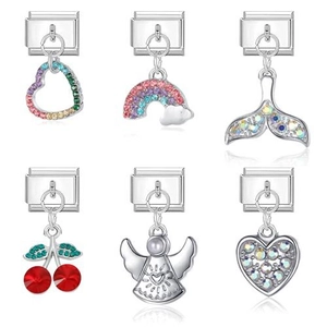 Italienisches DIY-Charms-Set mit Regenbogen-, Herz- und Kirschmotiven für modulare Armbänder